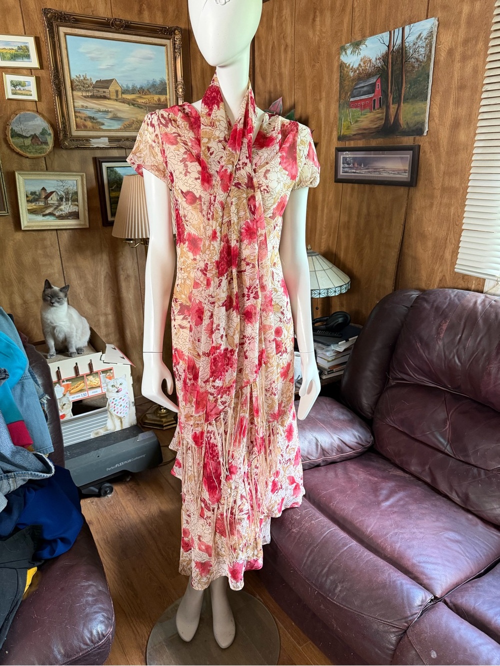 Y2K Floral Flowy Dress with Scarf
